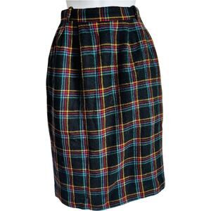 Vintage 70s Black Red Yellow Plaid Wool Skirt Pleated 2 Ports Trademark Designs